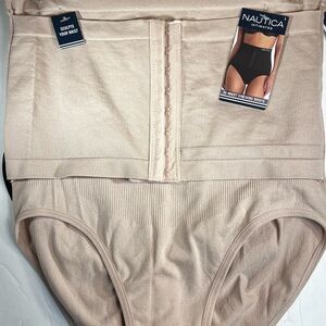 Nautica‎ intimates high-waist shaping briefs Size L Nude/black Nylon spandex New